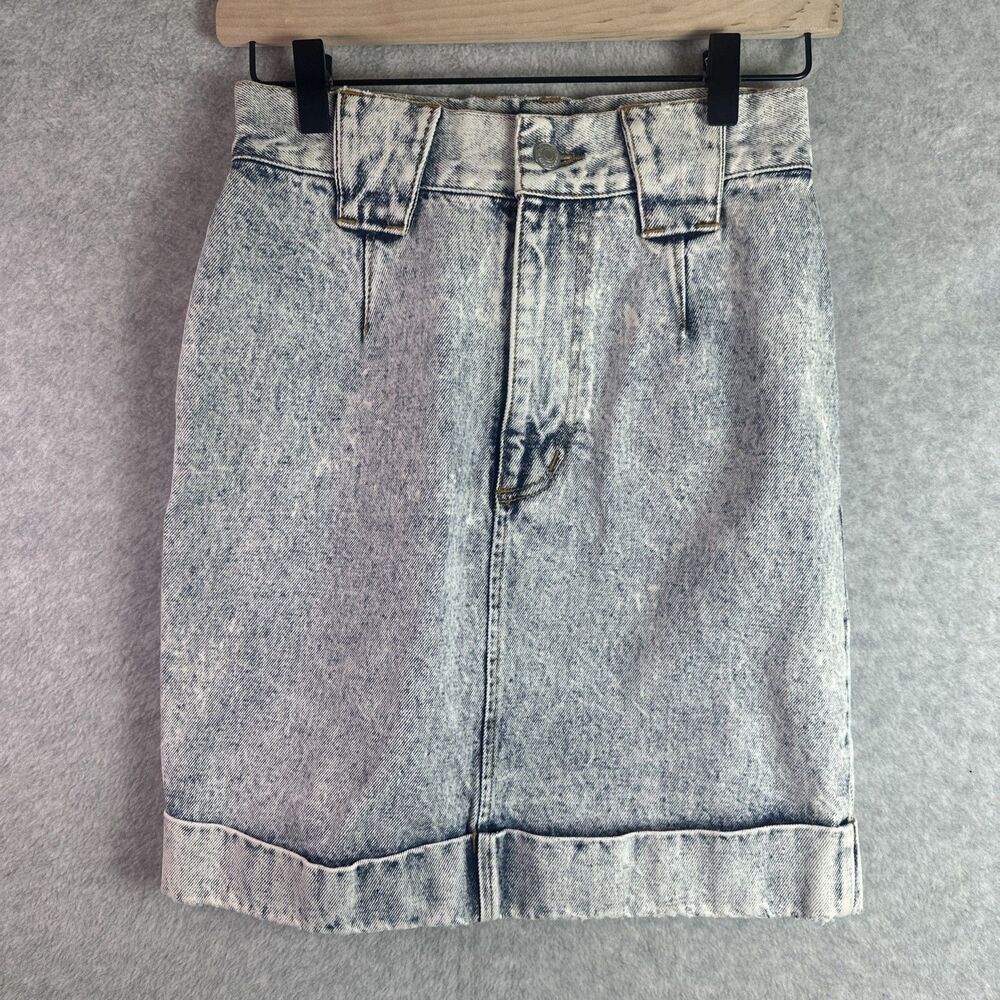 Vintage Jordache Denim Skirt Acid Wash High Waist 80s Pencil Women 7/8 Wide Loop